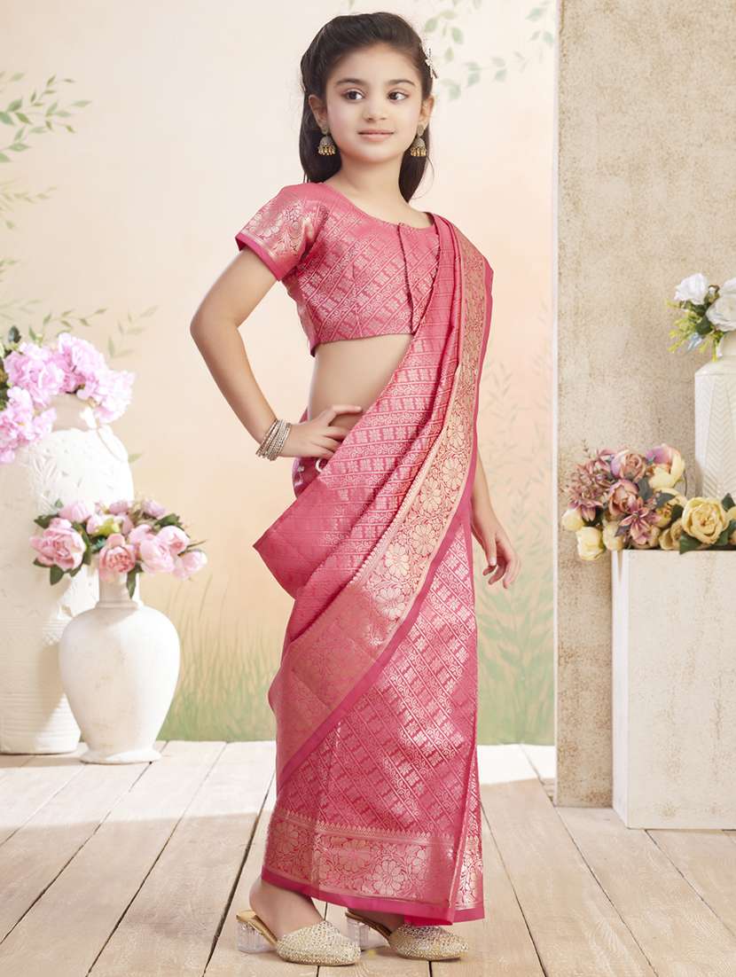 girls bordered ready to wear saree - 22026394 -  Standard Image - 1