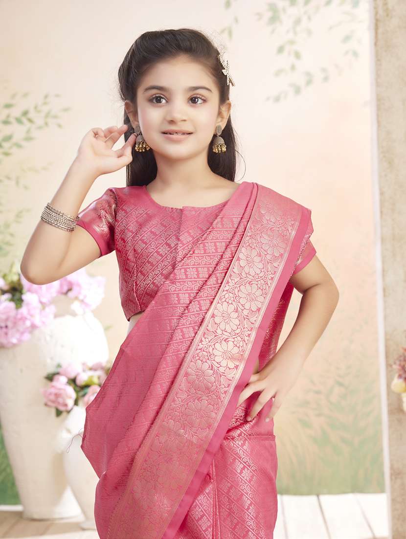 girls bordered ready to wear saree - 22026394 -  Standard Image - 4