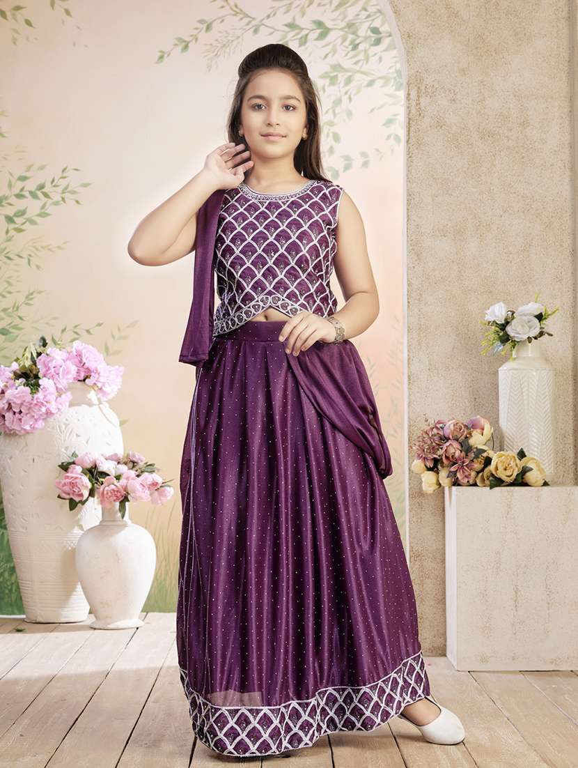 girls embroidered lehenga choli with dupatta - 22026401 -  Zoom Image - 0
