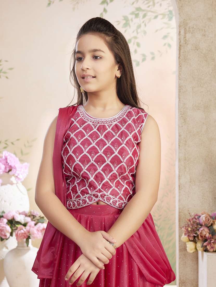 girls embroidered lehenga choli with dupatta - 22026402 -  Standard Image - 1
