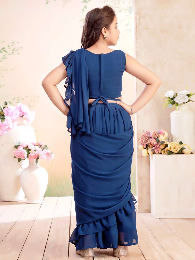 girls solid ruffled ready to wear fusion drape - 22026410 - Standard Image - 4