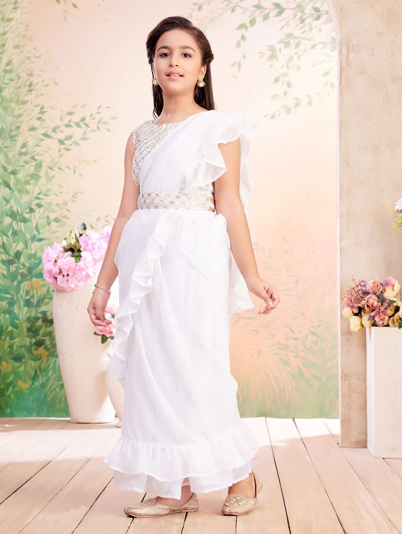 girls solid ruffled ready to wear fusion drape - 22026415 - Standard Image - 4