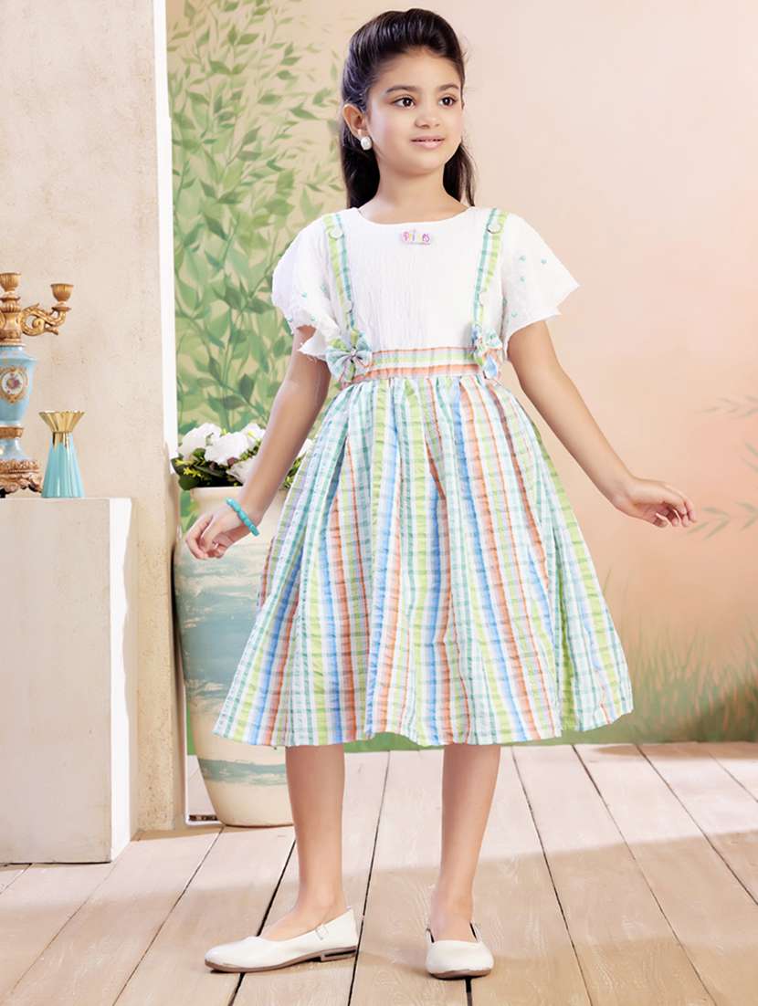 girls checkered flared sleeve fit & flare dress