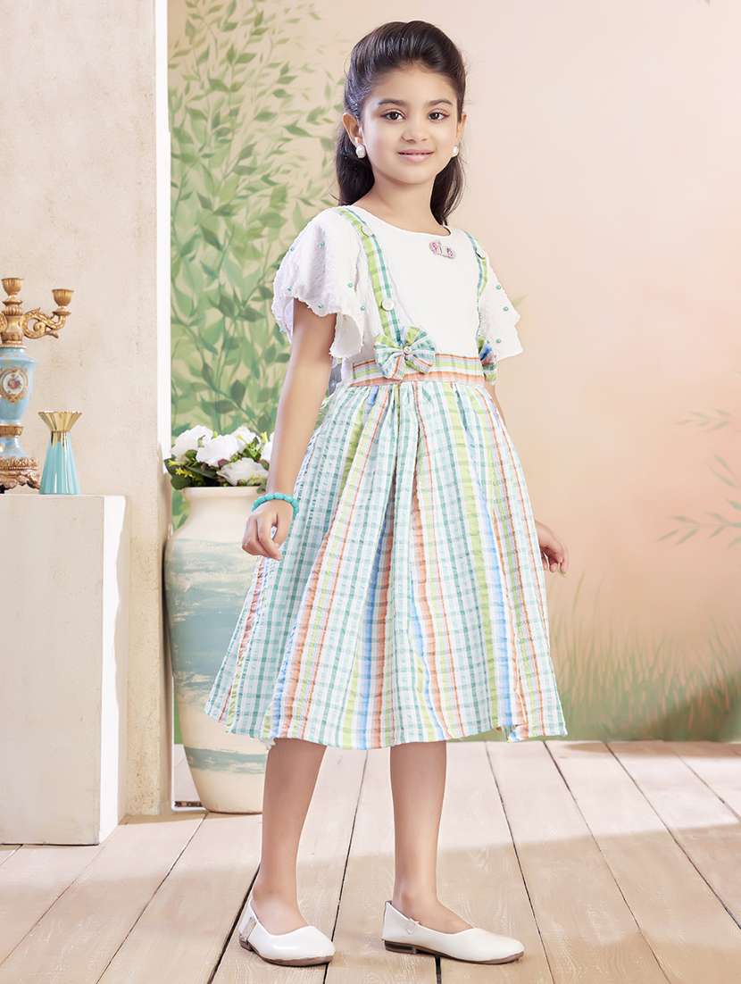 girls checkered flared sleeve fit & flare dress - 22026418 - Standard Image - 1