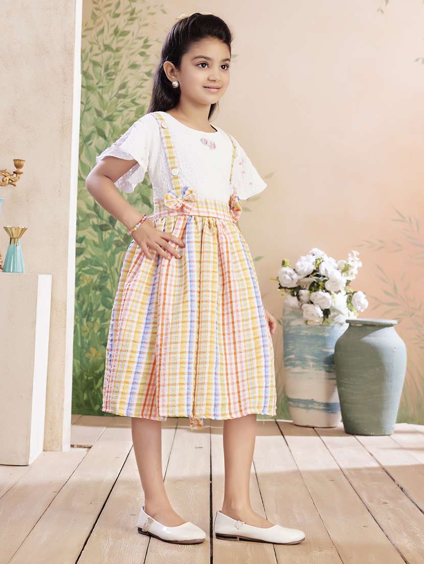 girls checkered flared sleeve fit & flare dress - 22026419 - Standard Image - 1