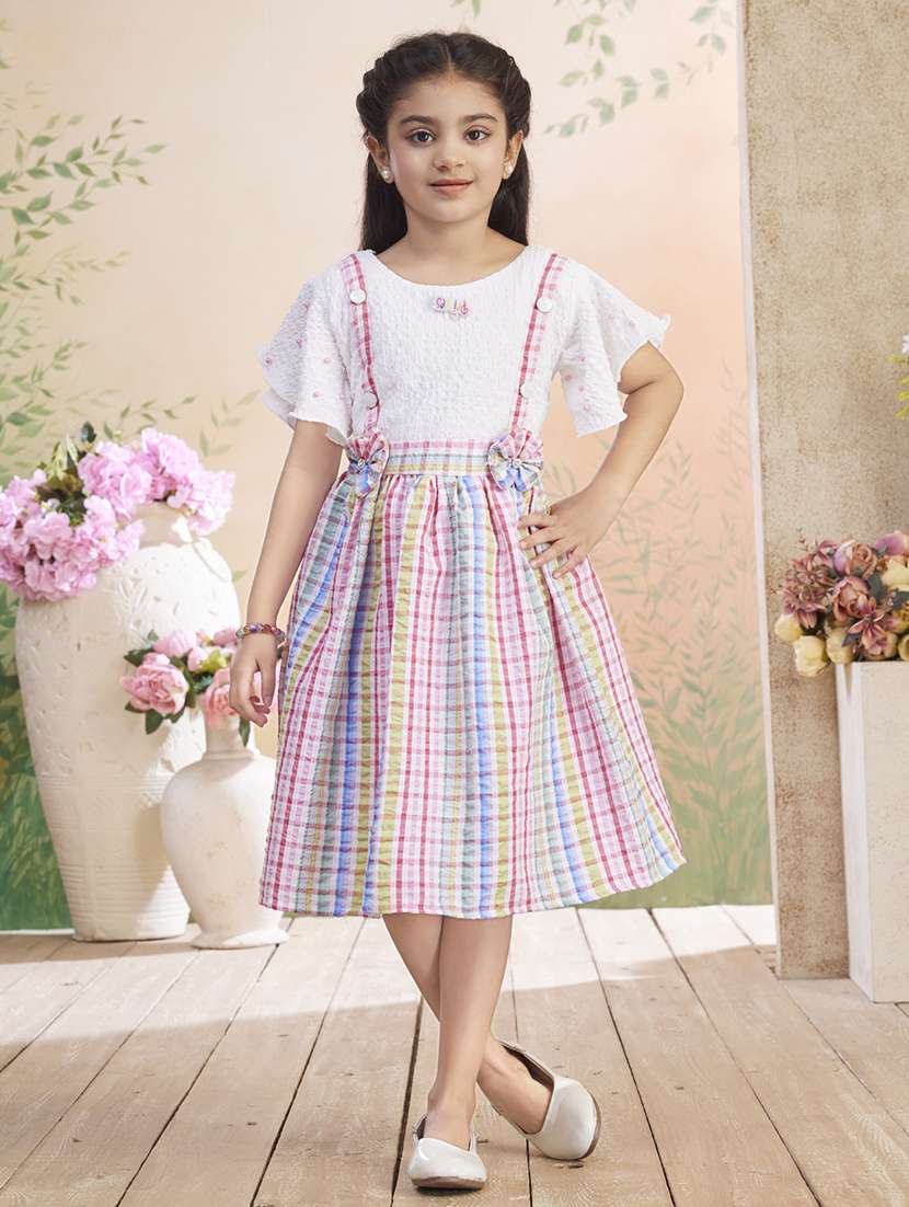 girls checkered flared sleeve fit & flare dress