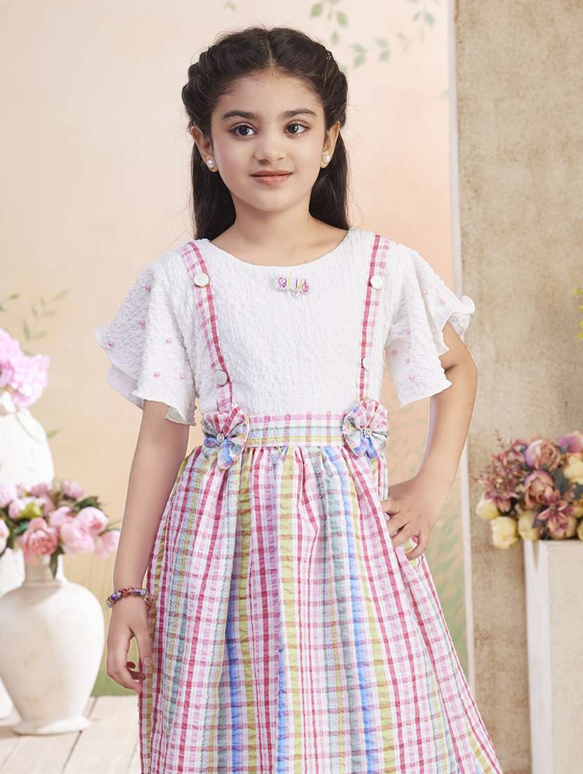 girls checkered flared sleeve fit & flare dress - 22026420 - Standard Image - 1