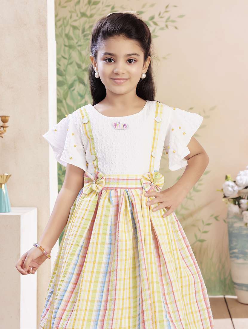 girls checkered flared sleeve fit & flare dress - 22026421 -  Standard Image - 1
