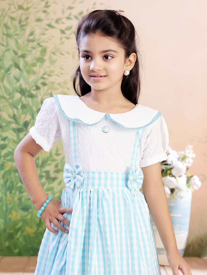 girls checkered puff sleeve fit & flare dress - 22026422 - Standard Image - 1