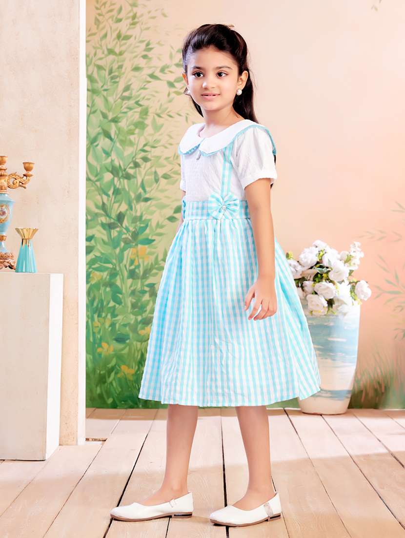 girls checkered puff sleeve fit & flare dress - 22026422 - Standard Image - 4