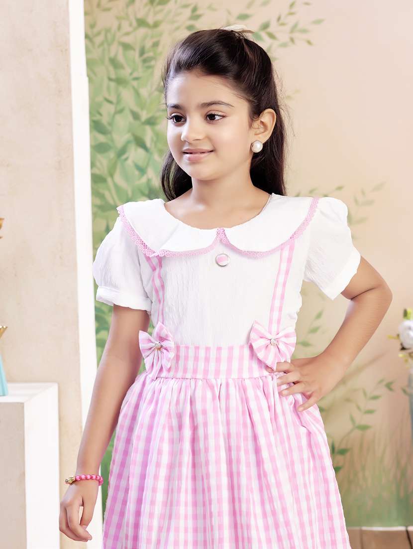 girls checkered puff sleeve fit & flare dress - 22026424 - Standard Image - 1