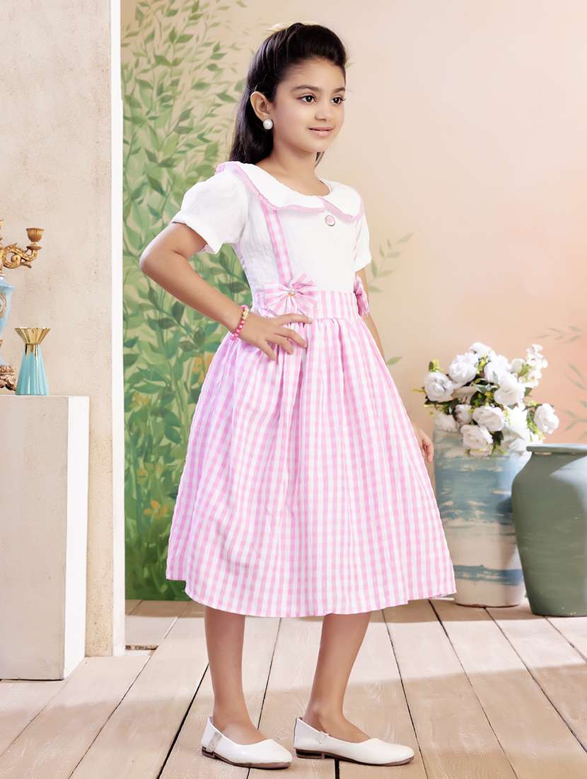 girls checkered puff sleeve fit & flare dress - 22026424 - Standard Image - 4