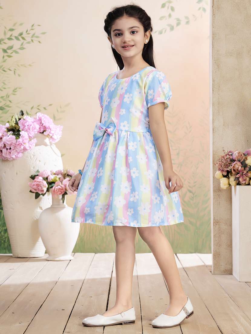 girls printed puff sleeve fit & flare dress - 22026429 -  Standard Image - 4