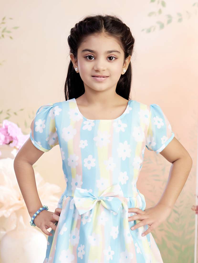 girls printed puff sleeve fit & flare dress - 22026430 -  Standard Image - 1