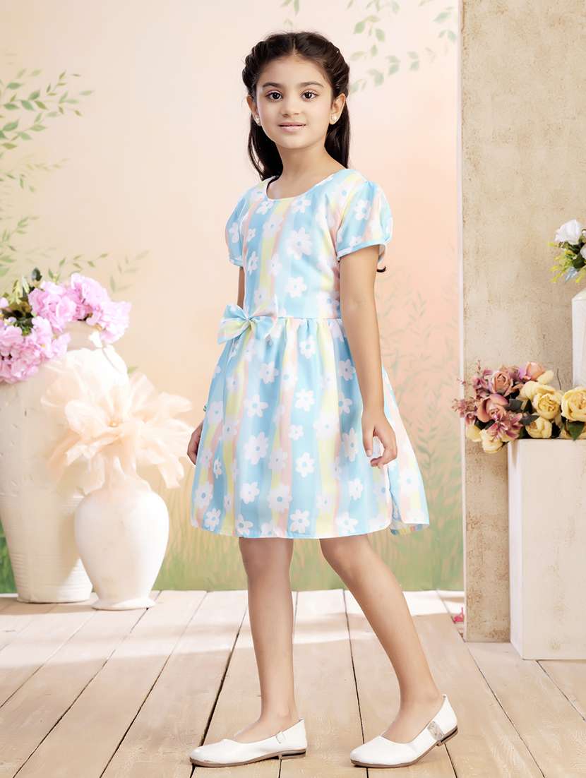 girls printed puff sleeve fit & flare dress - 22026430 -  Standard Image - 4