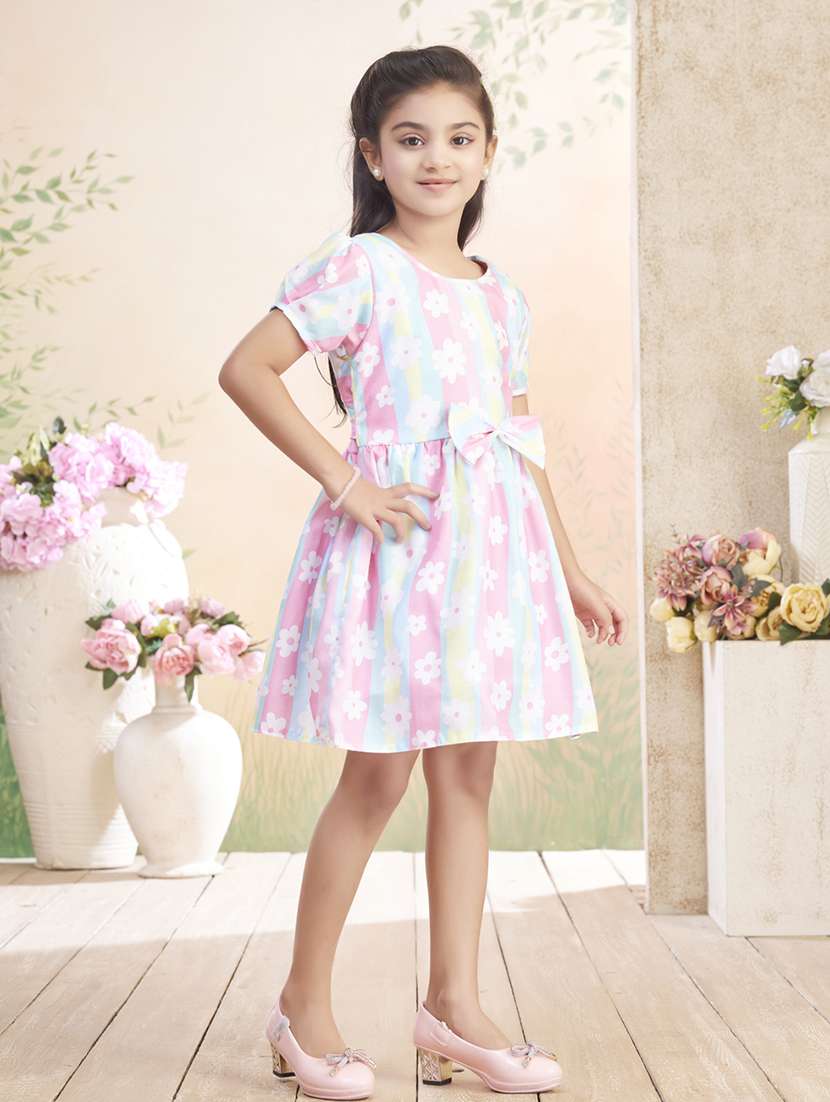 girls printed puff sleeve fit & flare dress - 22026431 -  Standard Image - 1
