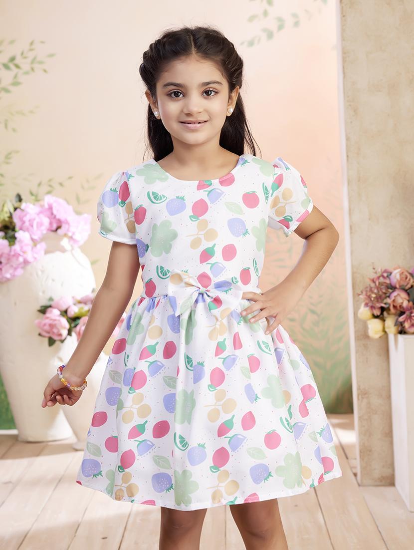 girls printed puff sleeve fit & flare dress - 22026432 - Standard Image - 4