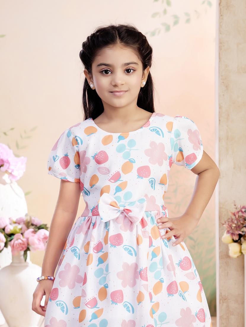girls printed puff sleeve fit & flare dress - 22026433 - Standard Image - 4