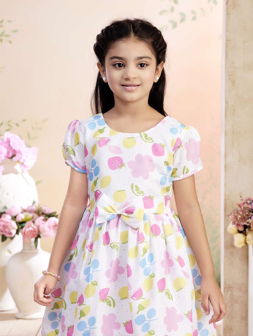 girls printed puff sleeve fit & flare dress - 22026434 -  Standard Image - 1