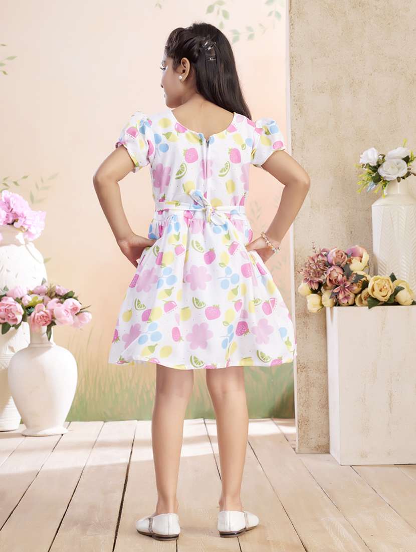girls printed puff sleeve fit & flare dress - 22026434 -  Standard Image - 4