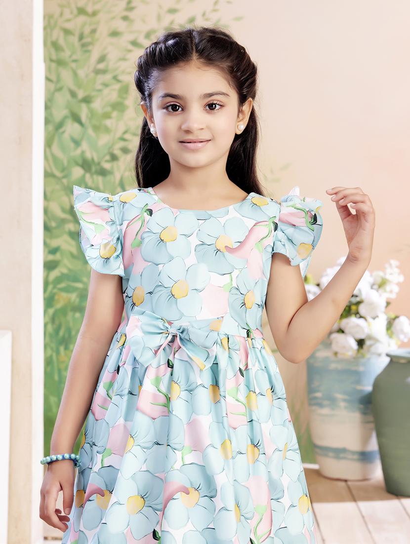 girls printed ruffle sleeve fit & flare dress - 22026435 - Standard Image - 1
