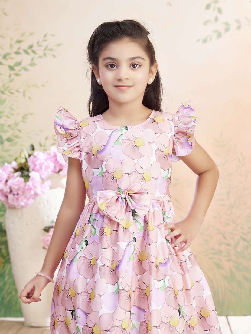 girls printed ruffle sleeve fit & flare dress - 22026436 -  Standard Image - 1