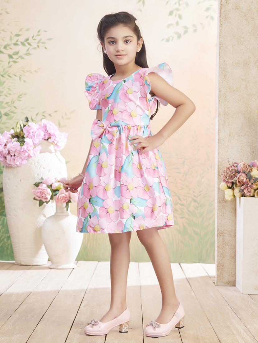 girls printed ruffle sleeve fit & flare dress - 22026437 - Standard Image - 1