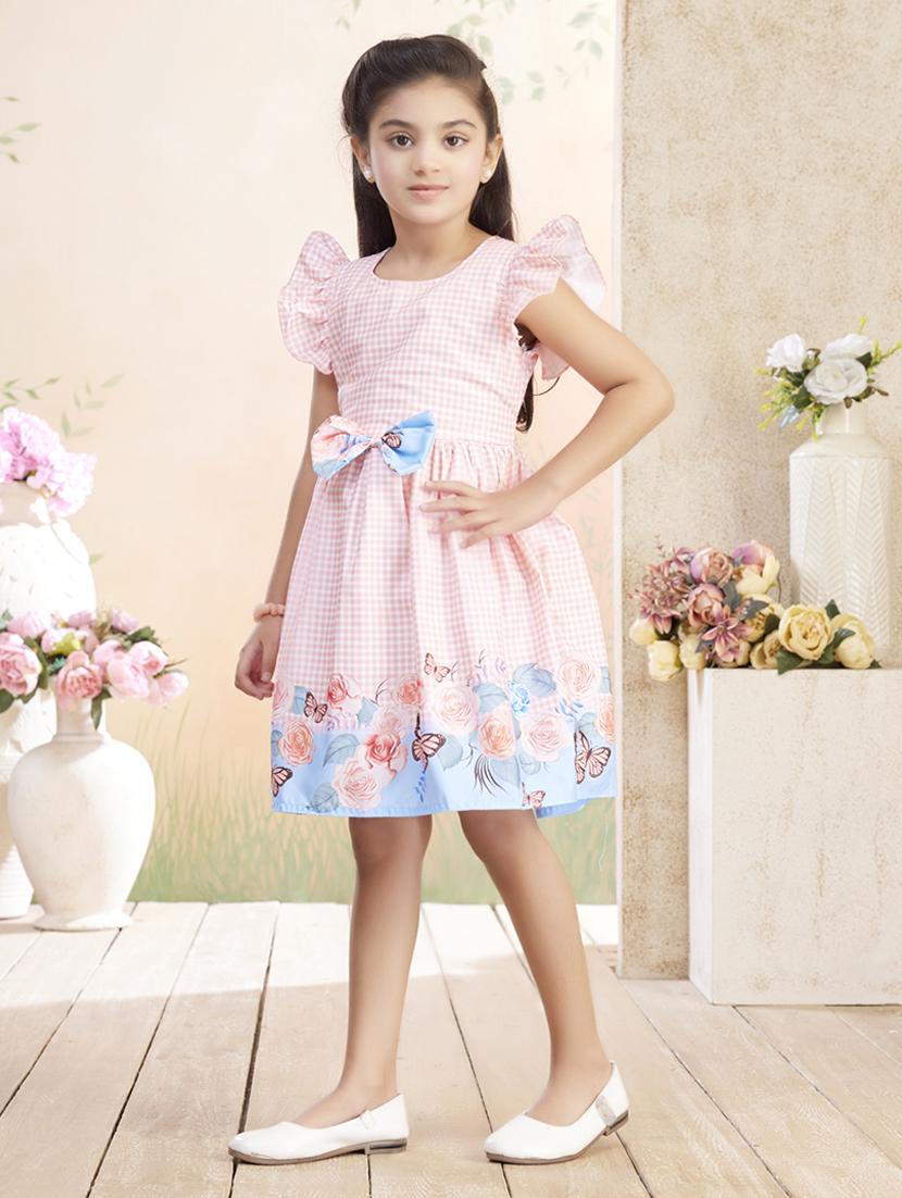 girls checkered ruffle sleeve fit & flare dress - 22026439 - Standard Image - 1