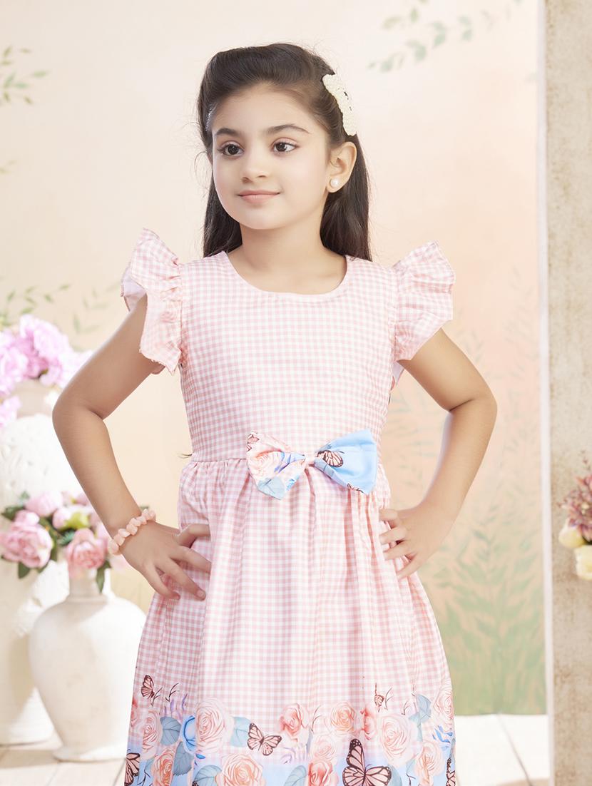 girls checkered ruffle sleeve fit & flare dress - 22026439 - Standard Image - 4
