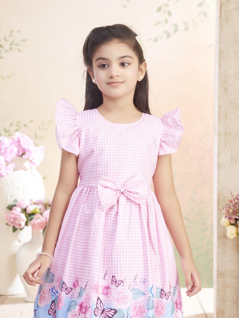 girls checkered ruffle sleeve fit & flare dress - 22026440 - Standard Image - 1