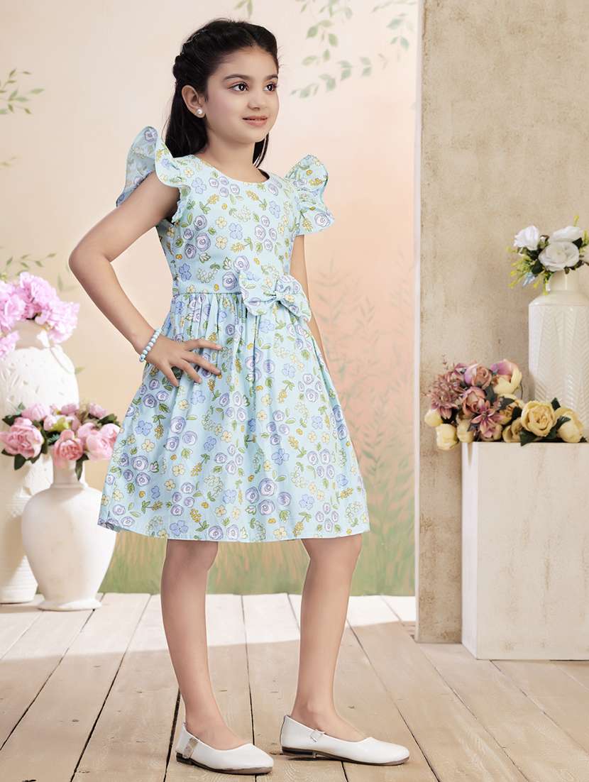 girls printed ruffle sleeve fit & flare dress - 22026441 -  Standard Image - 1