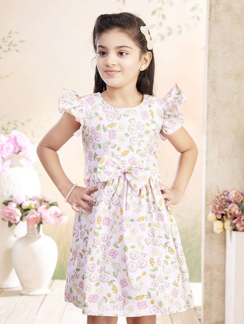 girls printed ruffle sleeve fit & flare dress - 22026442 -  Standard Image - 1