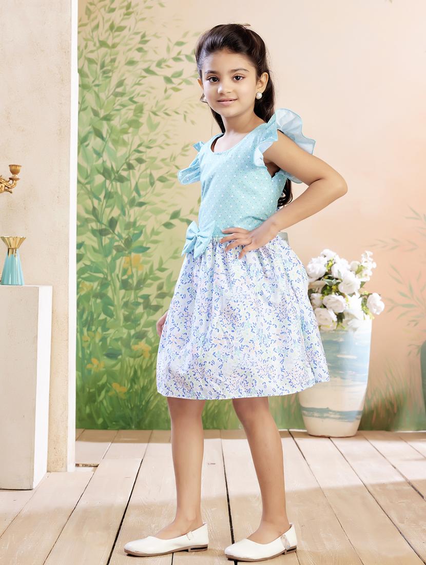 girls printed ruffle sleeve fit & flare dress - 22026443 - Standard Image - 1