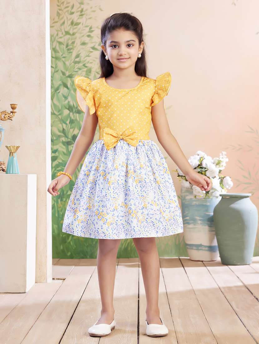 girls printed ruffle sleeve fit & flare dress