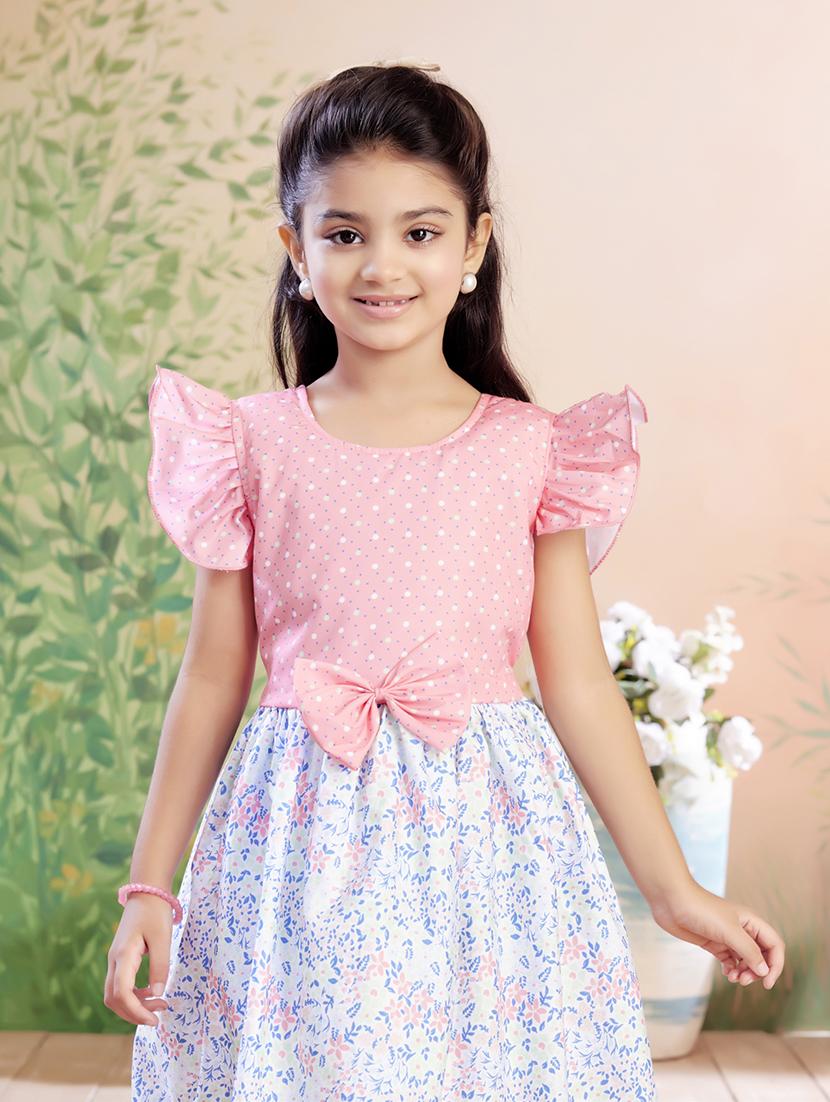girls printed ruffle sleeve fit & flare dress - 22026445 - Standard Image - 1