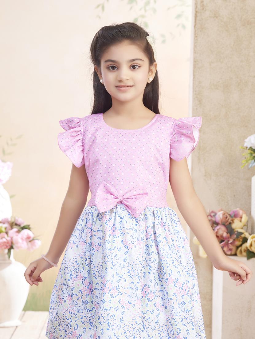 girls printed ruffle sleeve fit & flare dress - 22026446 - Standard Image - 1