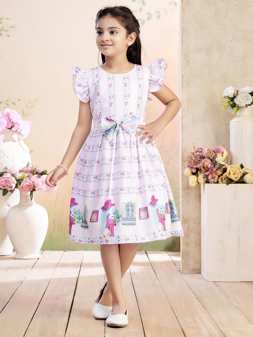 girls printed ruffled sleeve fit & flare dress