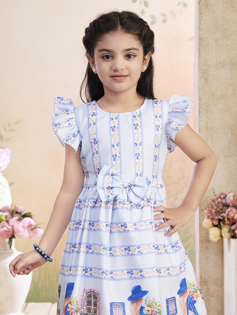 girls printed ruffled sleeve fit & flare dress - 22026448 -  Standard Image - 1