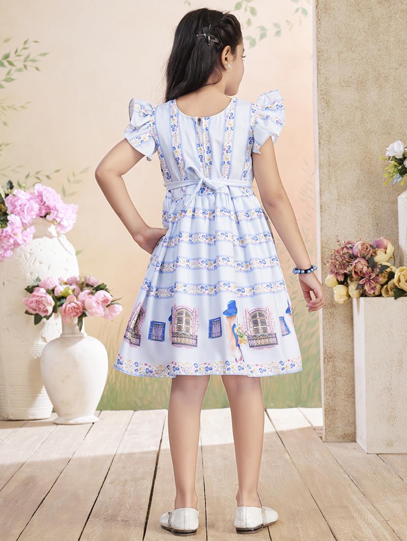 girls printed ruffled sleeve fit & flare dress - 22026448 - Standard Image - 4