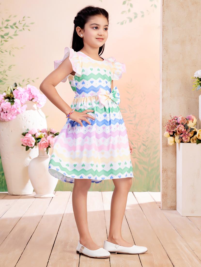 girls printed ruffled sleeve fit & flare dress - 22026449 - Standard Image - 1