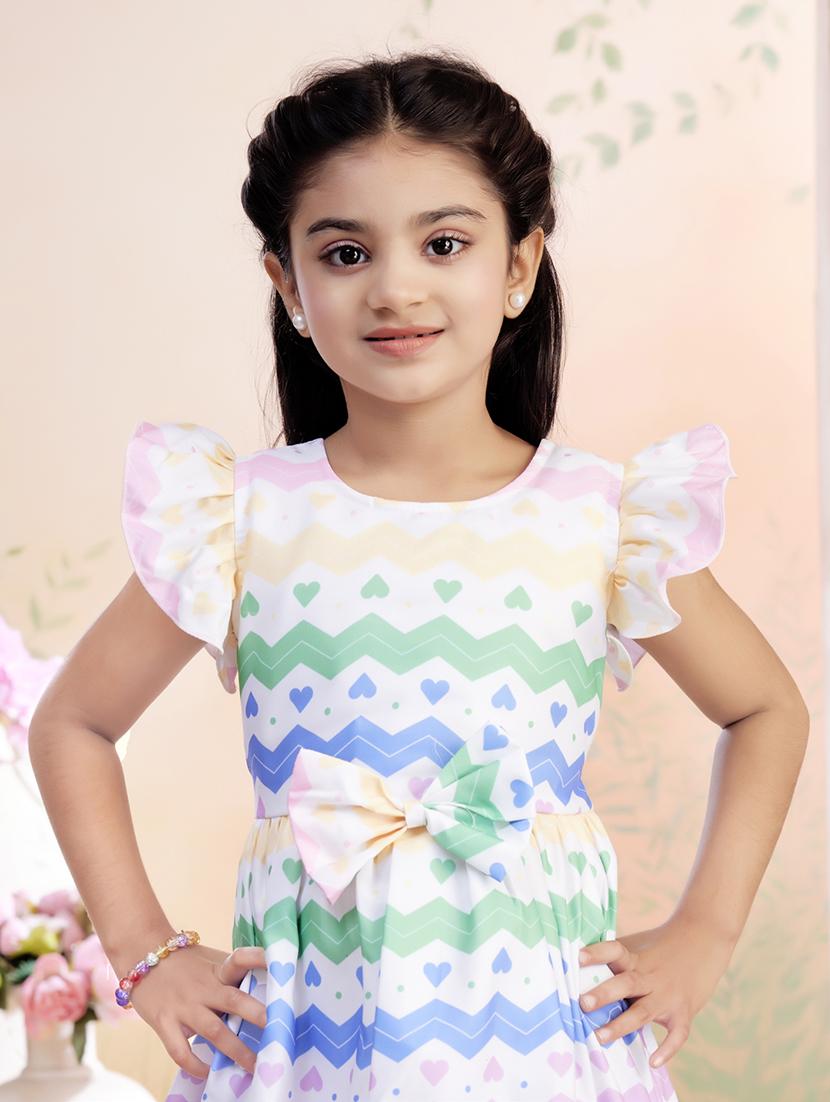 girls printed ruffled sleeve fit & flare dress - 22026449 - Standard Image - 4