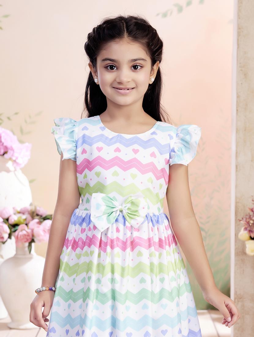 girls printed ruffled sleeve fit & flare dress - 22026450 - Standard Image - 1