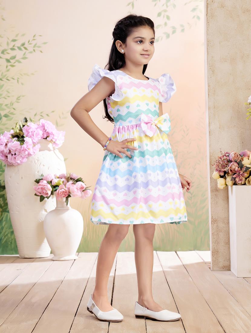 girls printed ruffled sleeve fit & flare dress - 22026451 - Standard Image - 1
