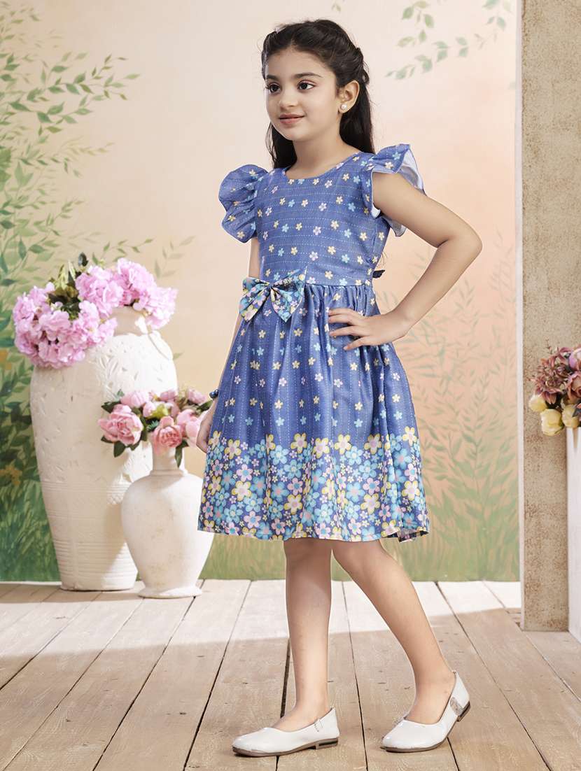 girls printed ruffled sleeve fit & flare dress - 22026452 -  Standard Image - 1