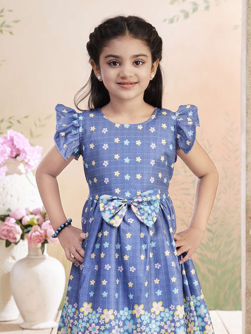 girls printed ruffled sleeve fit & flare dress - 22026452 -  Standard Image - 4