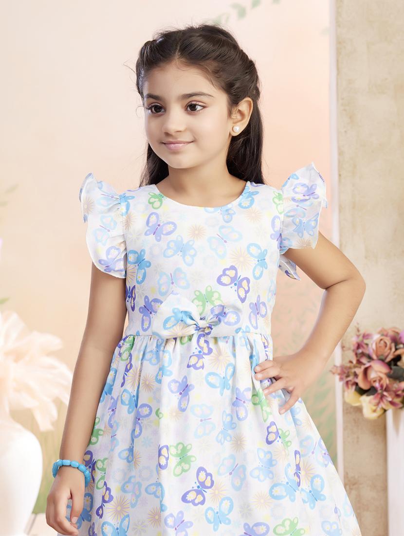 girls printed ruffled sleeve fit & flare dress - 22026453 - Standard Image - 1