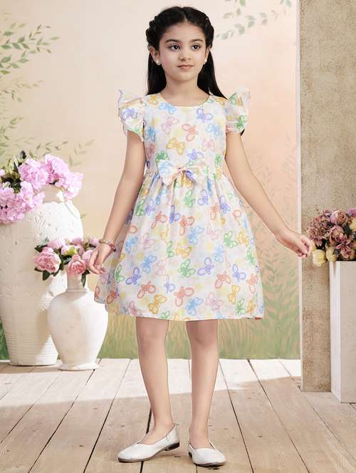 girls printed ruffled sleeve fit & flare dress - 22026454 - Standard Image - 0