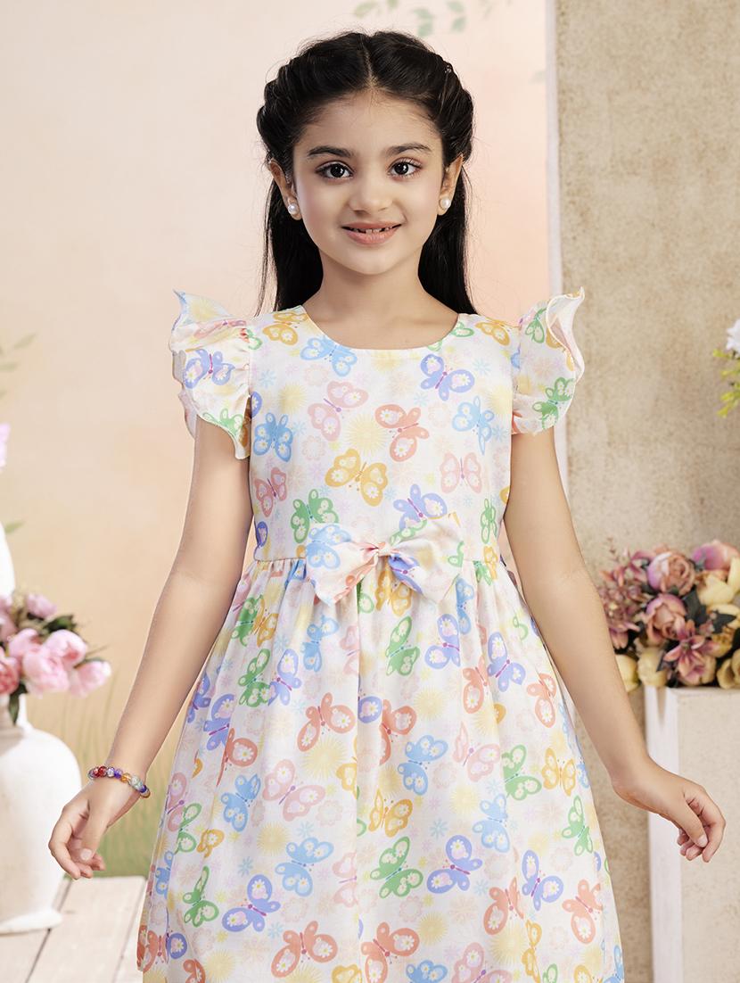 girls printed ruffled sleeve fit & flare dress - 22026454 - Standard Image - 1