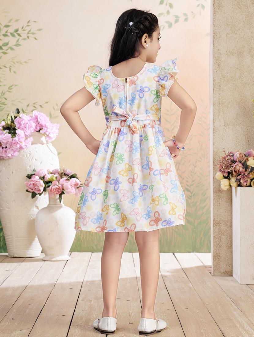 girls printed ruffled sleeve fit & flare dress - 22026454 - Standard Image - 4