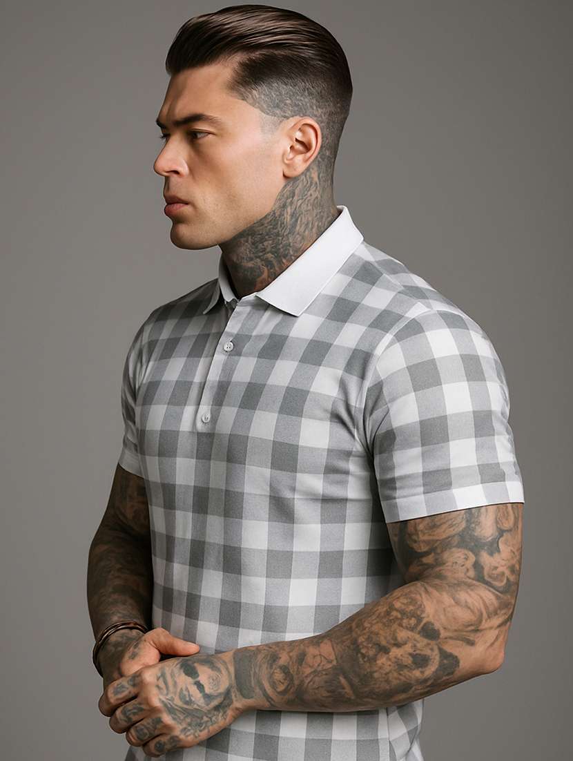 men checkered short sleeve regular fit polo t-shirt - 22026540 -  Standard Image - 1